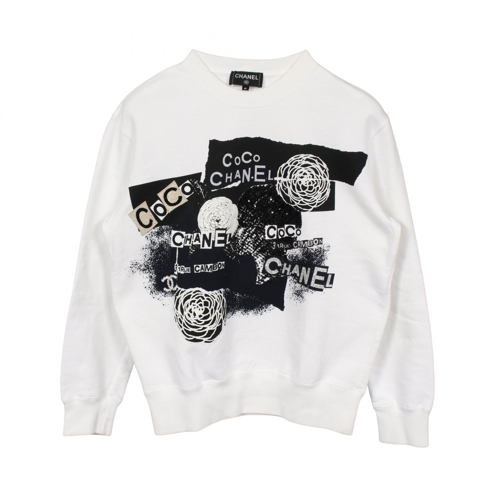 シャネル CHANEL ココマーク カメリヤ スウェット 衣料品 トップス コットン ラインストーン / スパンコール レディース ホワイト系 / ブラック系 P63298K48933 【中古】