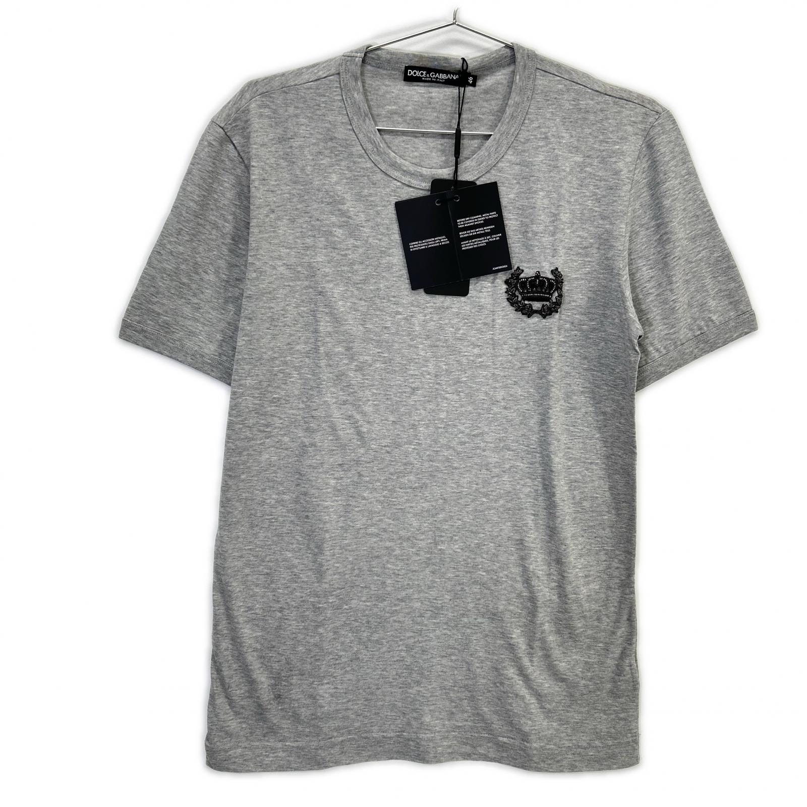 ドルチェアンドガッバーナ G8GH2Z グレー クラウンビーズ装飾 コットン クルーネックTシャツ 46