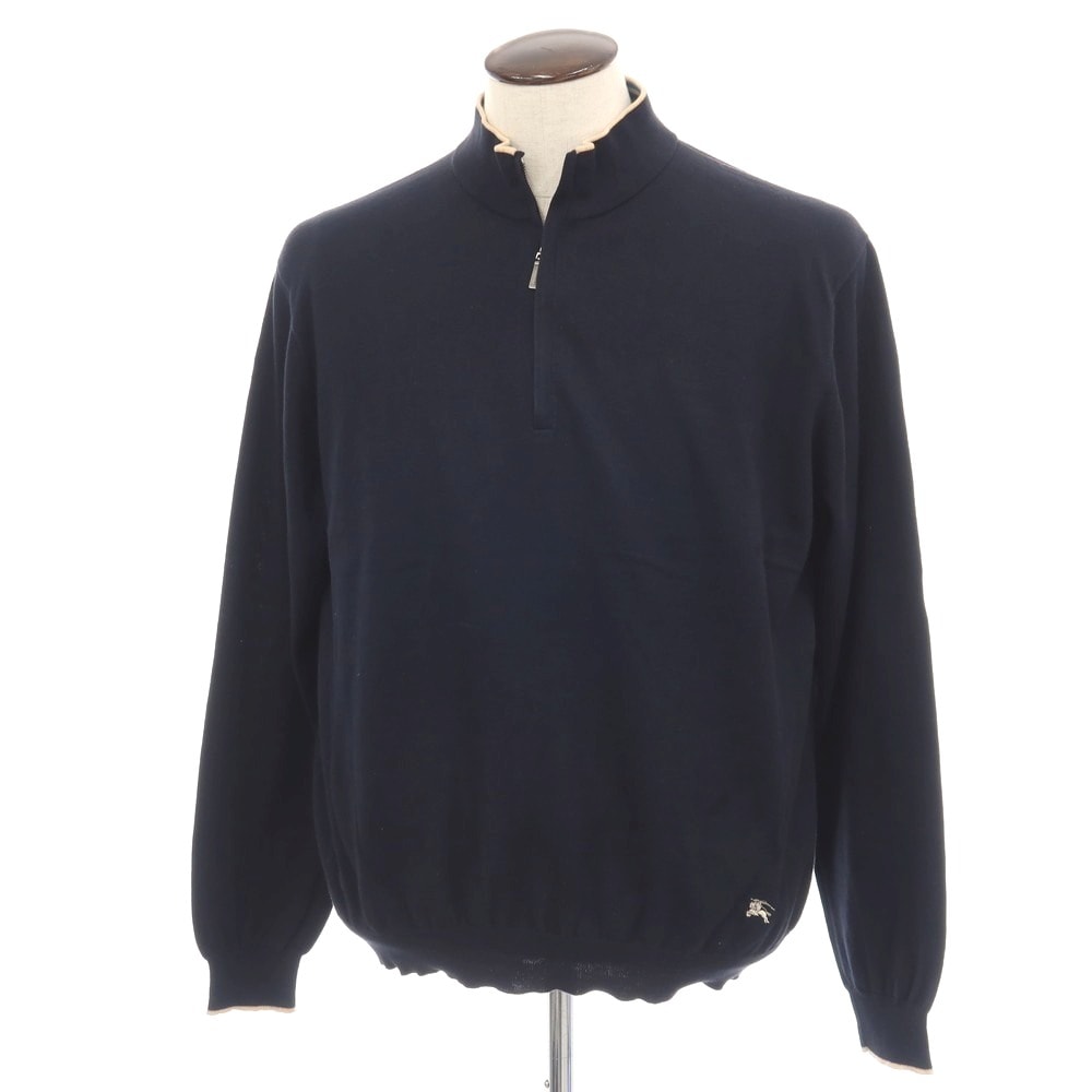 【中古】バーバリーゴルフ BURBERRY GOLF コットン ハーフジップ プルオーバーニット ネイビー【サイズLL】【メンズ】