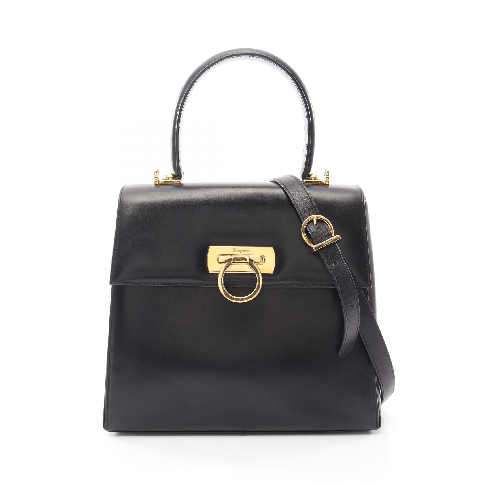 サルヴァトーレフェラガモ Salvatore Ferragamo ガンチーニ 2WAY ハンドバッグ バッグ レザー レディース ブラック系 21 0536 【中古】