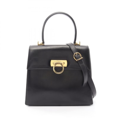 サルヴァトーレフェラガモ Salvatore Ferragamo ガンチーニ 2WAY ハンドバッグ バッグ レザー レディース ブラック系 21 0536 【中古】