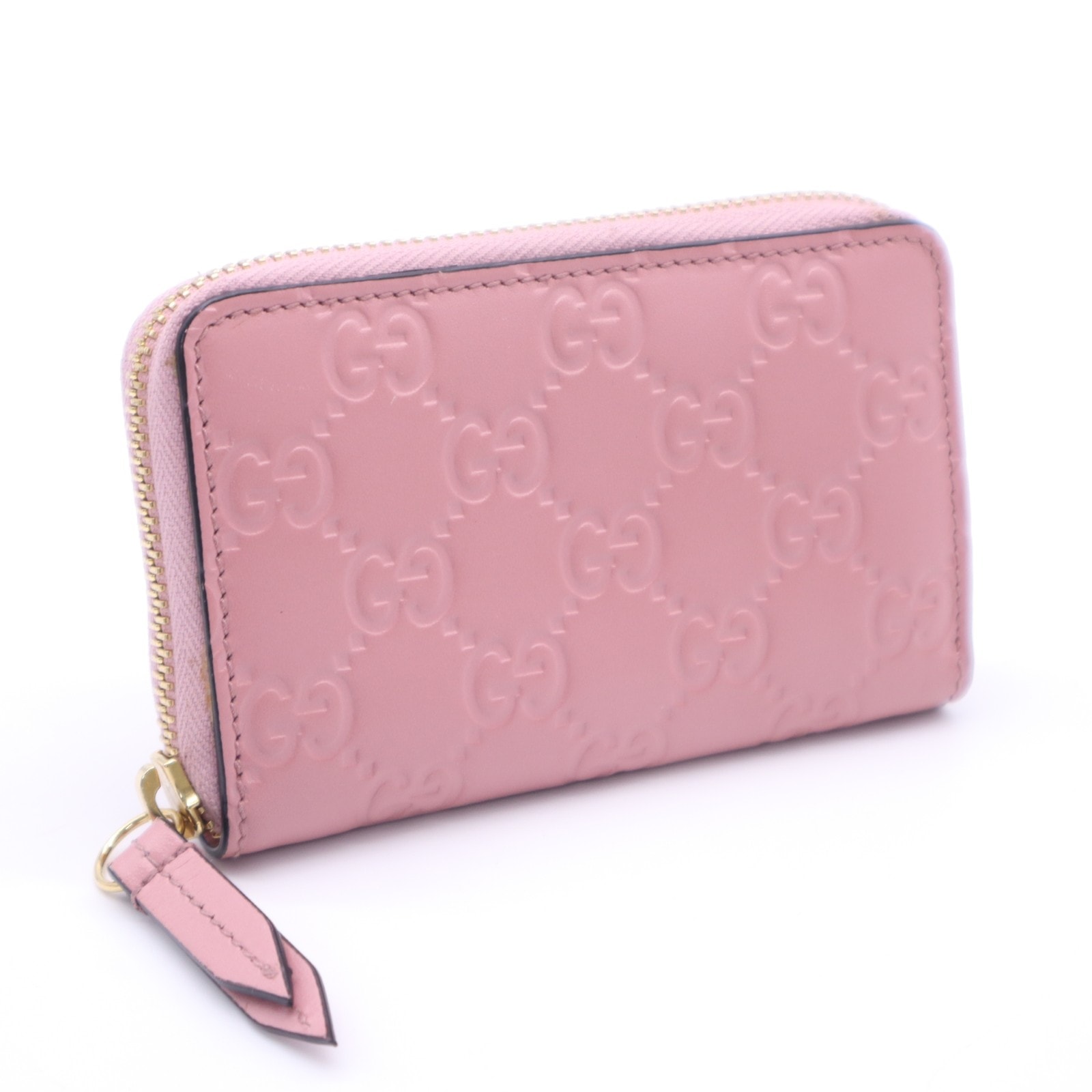 美品 GUCCI グッチ グッチシマ ジップコインケース 447939 コインケース ピンク カーフレザー レディース