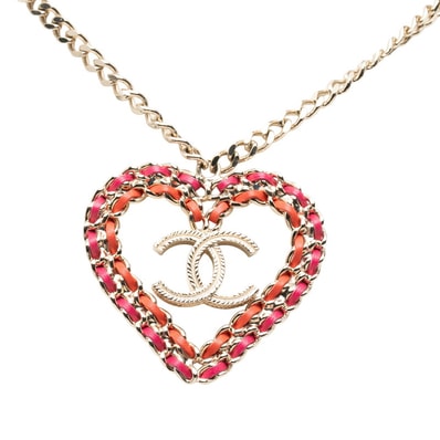 シャネル ココマーク ハートモチーフ チェーン ペンダント ネックレス B18P刻印 ゴールド メッキ レザー レディース CHANEL 中古