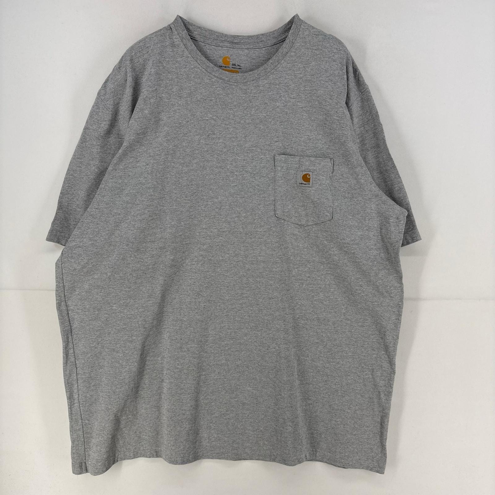古着 カーハート Carhartt 半袖Tシャツ ワンポイント 胸ポケット クルーネック 大きいサイズ ワーク 3XL グレー メンズ