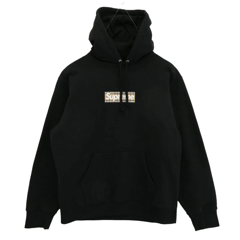 Supreme シュプリーム パーカー 22SS × Burberry バーバリー Box Logo Hooded Sweatshirt ノバチェック ボックスロゴ プルオーバーパーカー ブラック系 M【中古】
