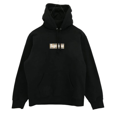 Supreme シュプリーム パーカー 22SS × Burberry バーバリー Box Logo Hooded Sweatshirt ノバチェック ボックスロゴ プルオーバーパーカー ブラック系 M【中古】
