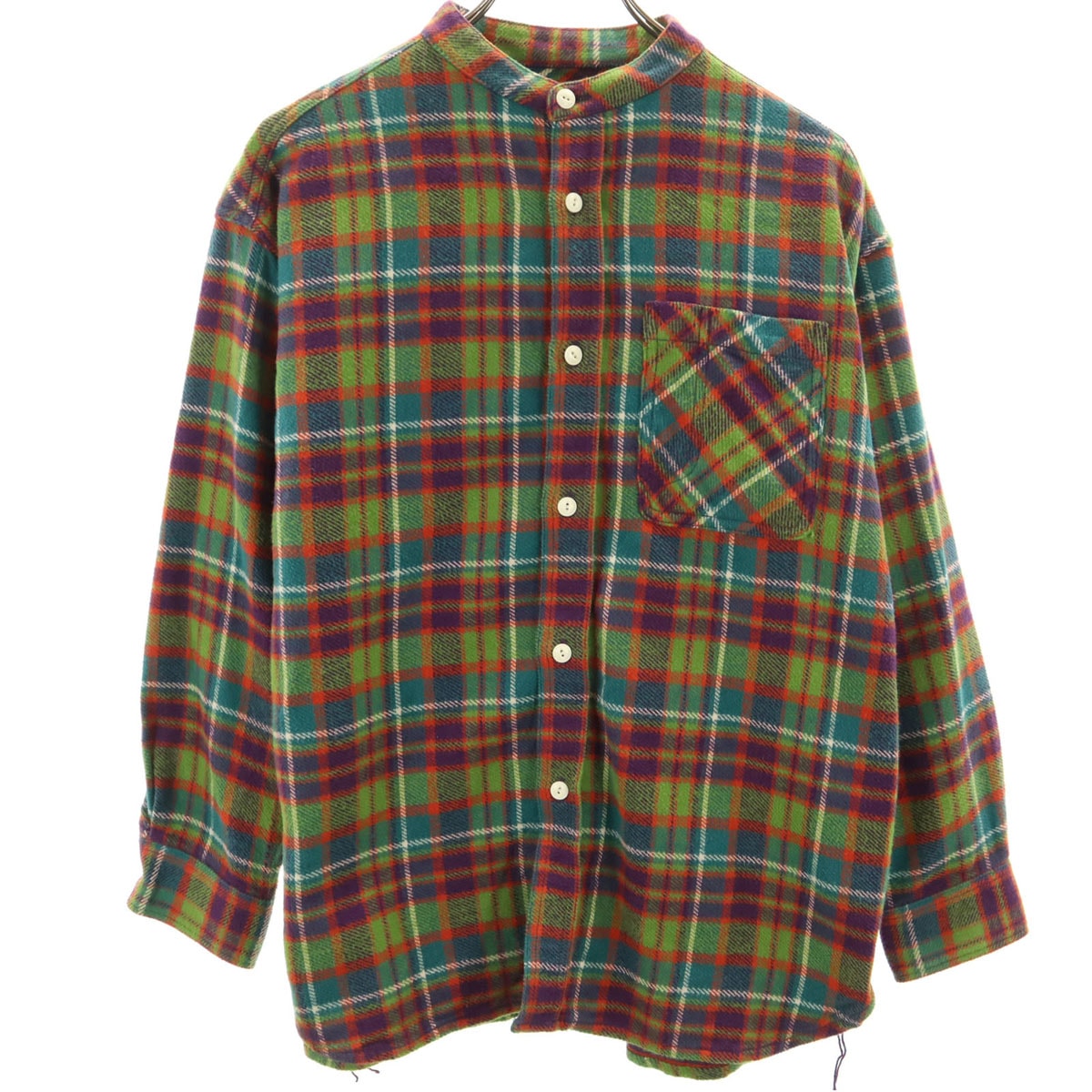 BEAMS BOY ビームスボーイ チェック柄 長袖 バンドカラー ネルシャツ マルチ