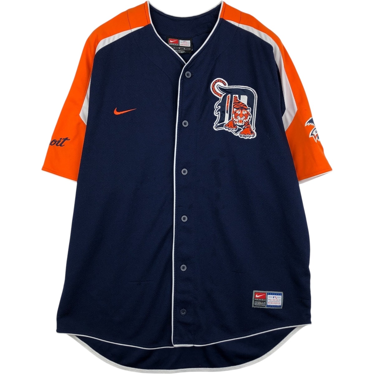 古着 ~00年代 ナイキ NIKE TEAM MLB DETROIT TIGERS デトロイトタイガース 鷲柄 イーグル柄 虎柄 タイガー柄 ゲームシャツ ベースボールシャツ メンズL相当/eaa643231