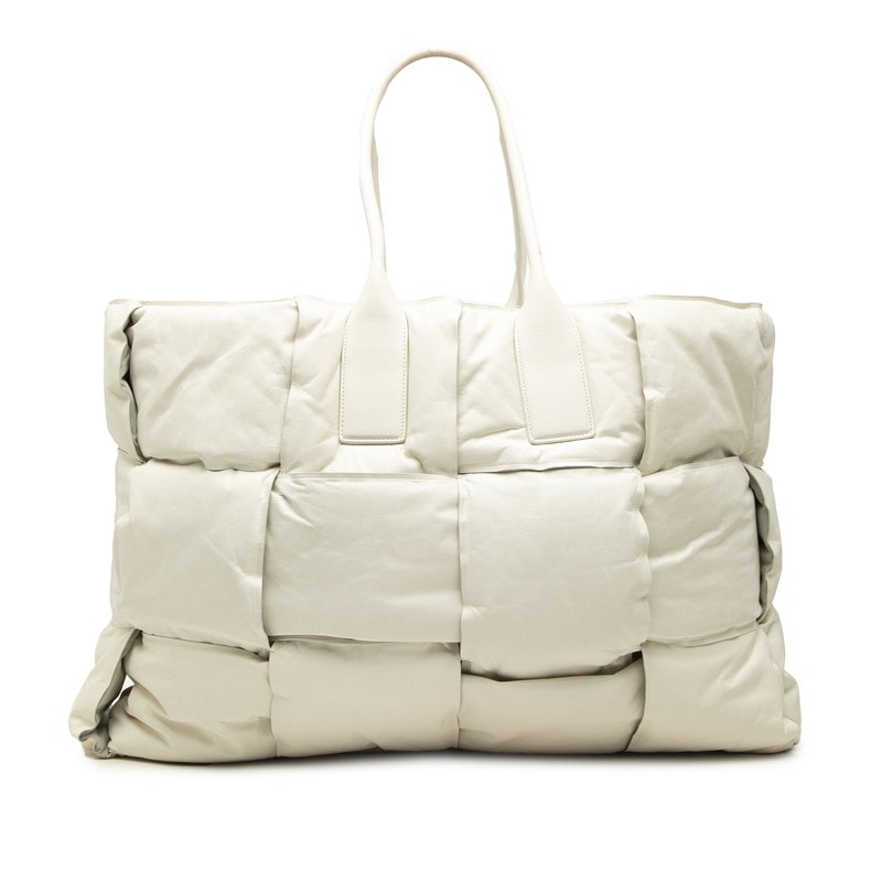 ボッテガヴェネタ マキシイントレチャート スカッシュ トートバッグ ホワイト レザー レディース BOTTEGAVENETA 【中古】