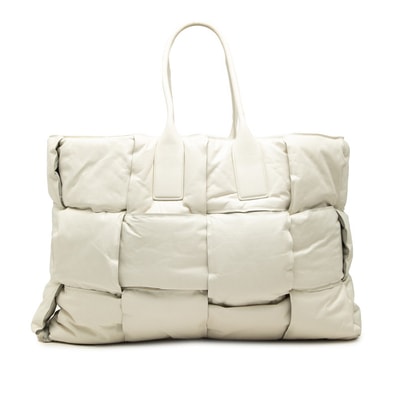 ボッテガヴェネタ マキシイントレチャート スカッシュ トートバッグ ホワイト レザー レディース BOTTEGAVENETA 【中古】