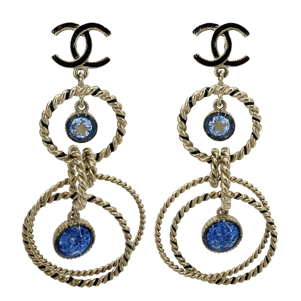 CHANEL シャネル ピアス ココマーク アクセサリー スイング 星 スター GP    A19C ブルー 青 レディース 約21.7g 2019年【中古品】