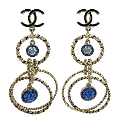 CHANEL シャネル ピアス ココマーク アクセサリー スイング 星 スター GP A19C ブルー 青 レディース 約21.7g 2019年【中古品】