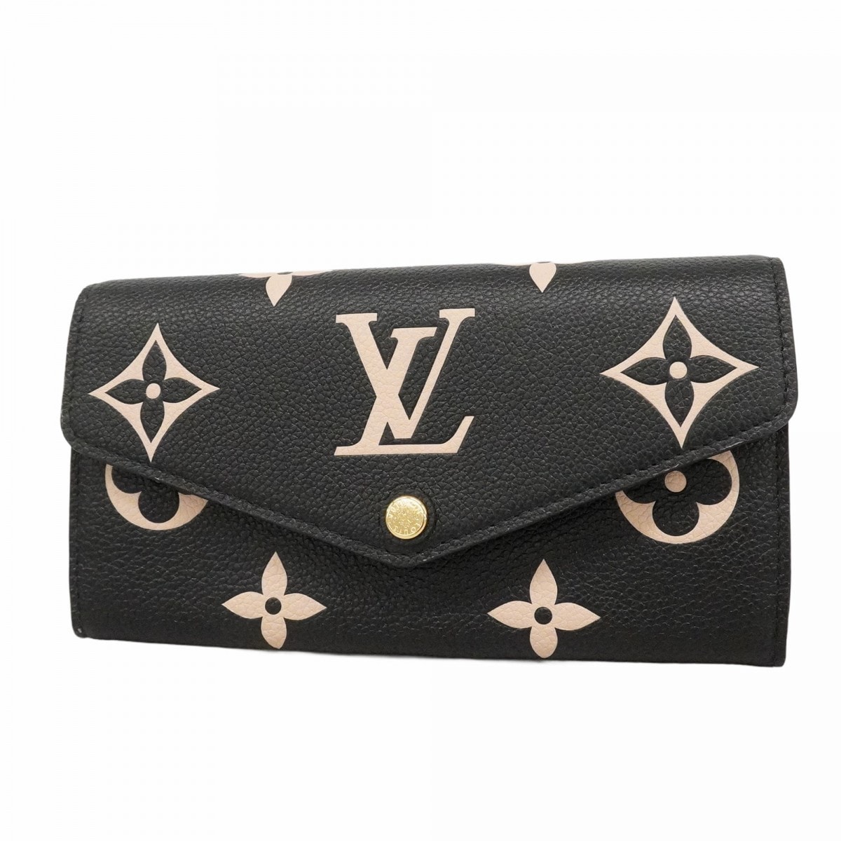 【6db0954-k】ルイヴィトン 長財布 モノグラム・アンプラント バイカラー ポルトフォイユサラ M80496 ブラック ベージュ【中古】レディース