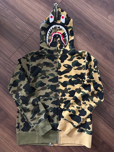 A BATHING APE 1St Camo Jacquard Shark Relaxed Fit Full Zip Hoodie "Yellow"