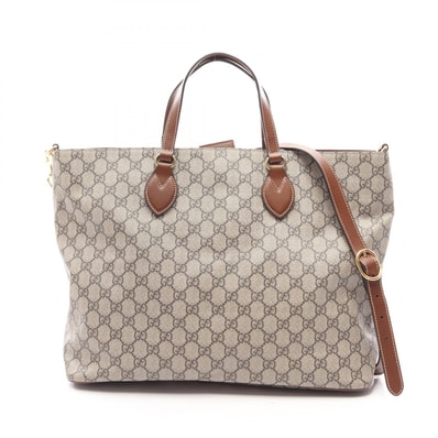 グッチ GUCCI GGスプリーム 2WAY トートバッグ バッグ PVCコーティングキャンバス レザー レディース ベージュ系 / ブラウン系 453705 【中古】