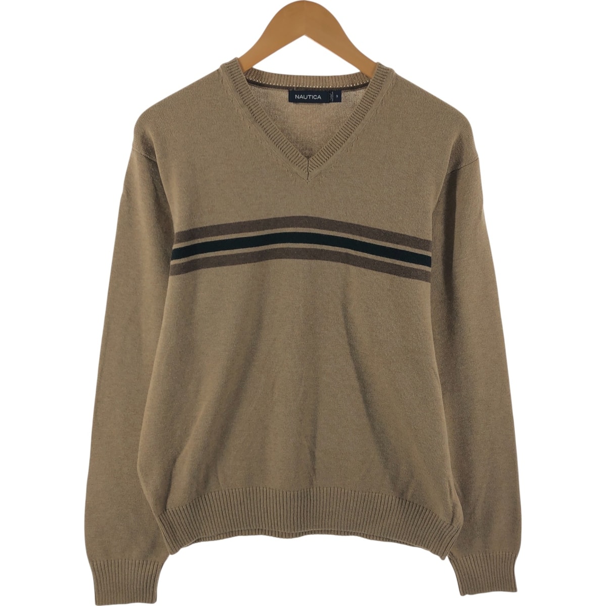 古着 ノーティカ NAUTICA ボーダー柄 Vネック コットンニットセーター メンズM相当/eaa463888