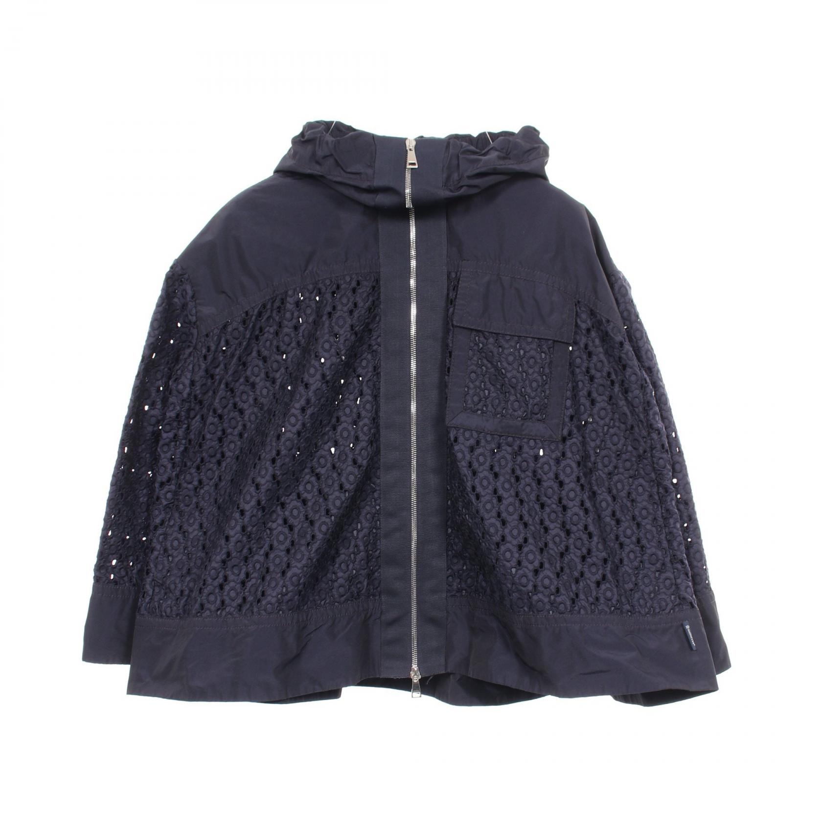 モンクレール MONCLER OBSIDIENNE 花柄 レース フード付き ナイロンジャケット 衣料品 アウター ナイロン レディース ネイビー系 4601480 【中古】