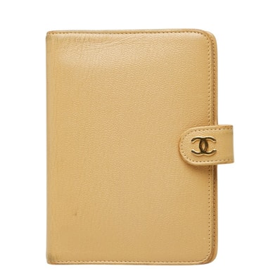 シャネル ココマーク 手帳カバー ベージュ レザー レディース CHANEL 中古