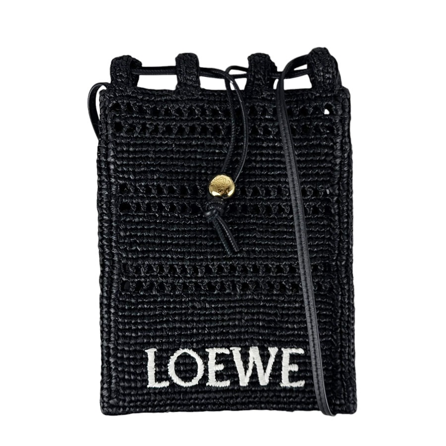 ロエベ LOEWE ショルダーバッグ ドローストリング ポケット ラフィア ブラック ユニセックス【中古】 z10999