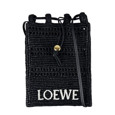 ロエベ LOEWE ショルダーバッグ ドローストリング ポケット ラフィア ブラック ユニセックス【中古】 z10999