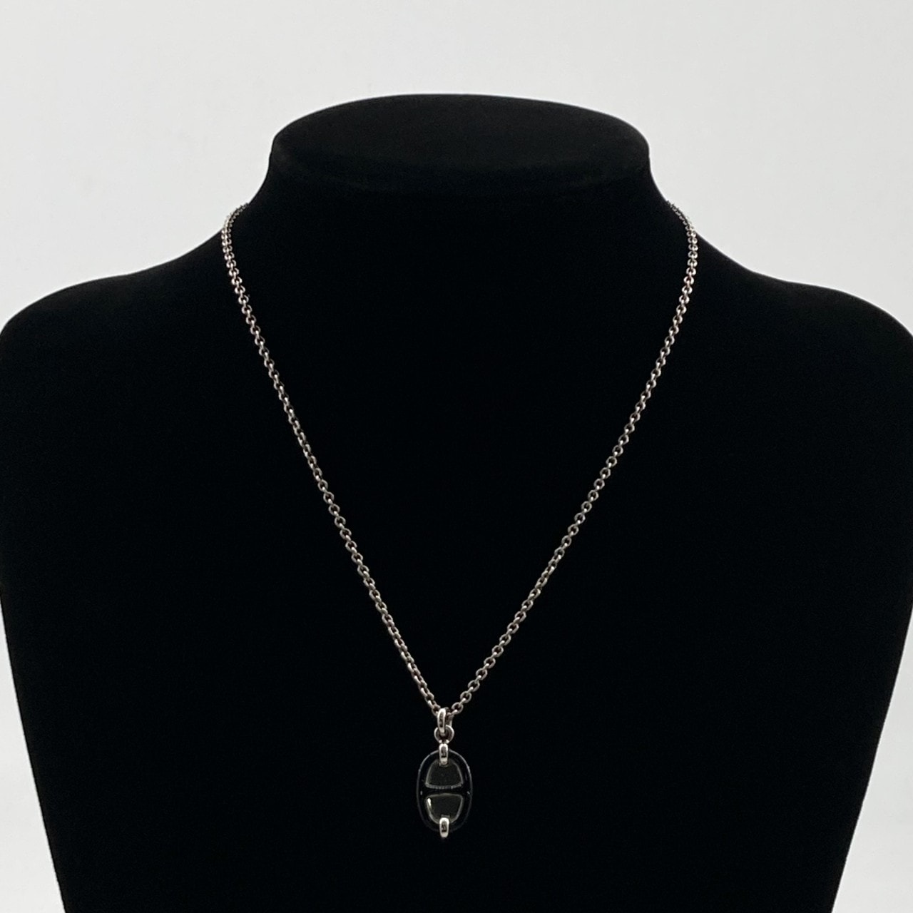 HERMES(エルメス) ミニマイヨン PM シルバリー ラッカーメタル ネックレス 10.56g ブラック×シルバー