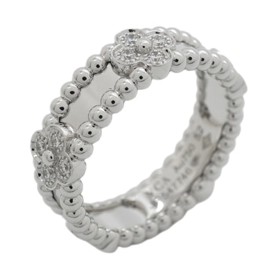 【6jkb0547】ヴァンクリーフ&アーペル リング ペルレ スウィートクローバー K18WG ホワイトゴールド ダイヤモンド #52【中古】レディース