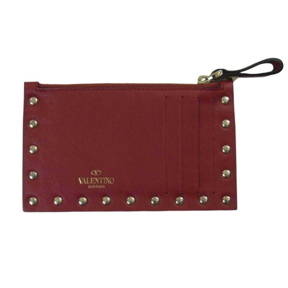 VALENTINO ヴァレンティノ ロックスタッズ レザー コインケース カードケース パスケース 小銭入れ レッド系【中古】