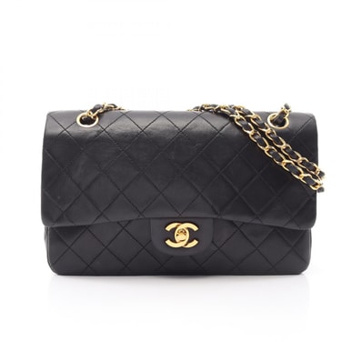 シャネル CHANEL マトラッセ Wフラップ ショルダーバッグ バッグ ラムスキン(羊革) レディース ブラック系 【中古】