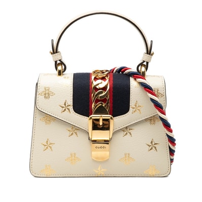 グッチ ビー&スター ミニ シルヴィ ハンドバッグ ショルダーバッグ 2WAY 470270 ホワイト レザー レディース GUCCI 【中古】