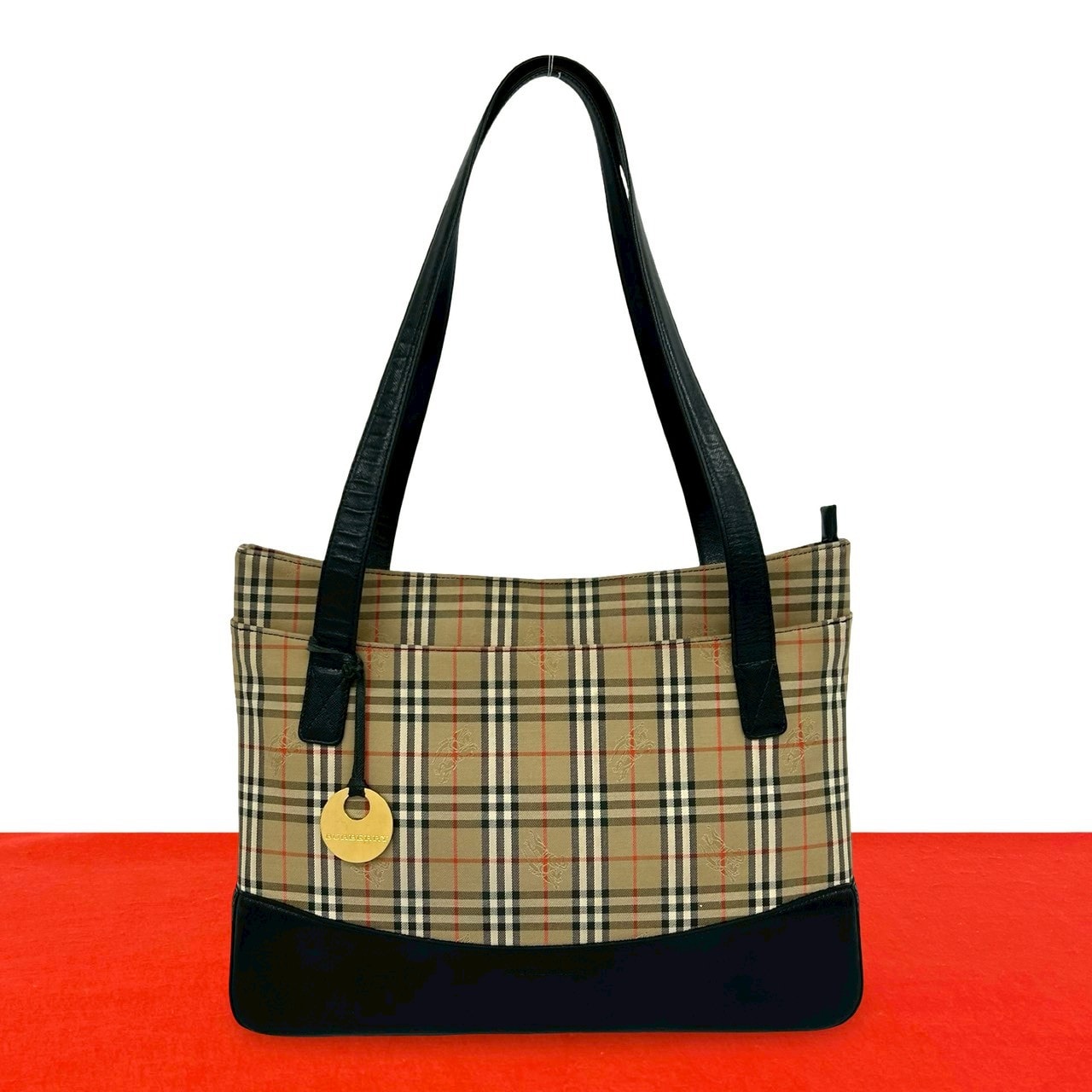 BURBERRY バーバリー ノバチェック 柄 キャンバス レザー トートバッグ ベージュ
 66592