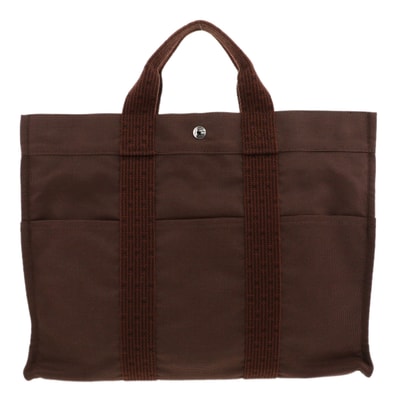 HERMES エルメス エールライン トートMM トートバッグ 100951M イカットナイロンキャンバス ブラウン レディース【中古】