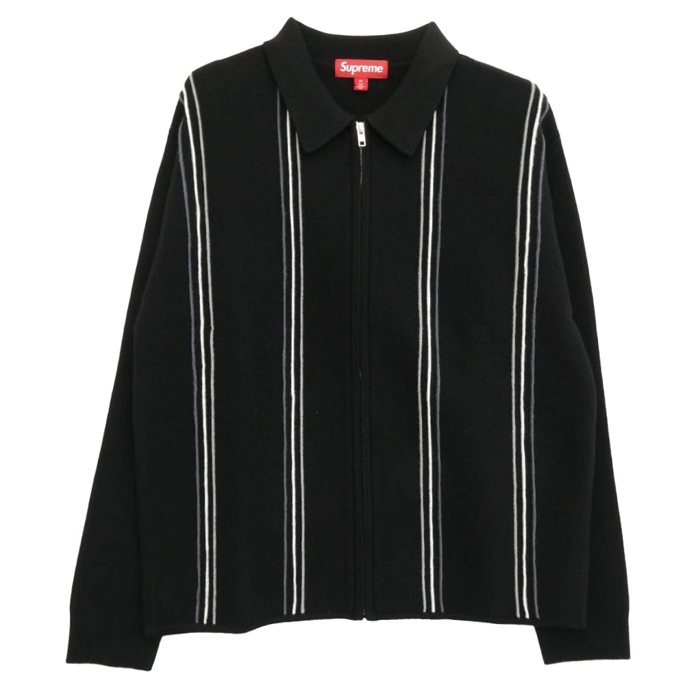 Supreme シュプリーム ニット 25AW Stripe zip up polo sweater ストライプ ジップアップ ニット セーター ブラック系 M【新古品】【未使用】【中古】