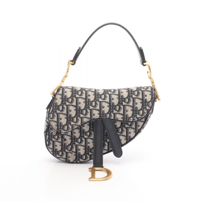 ディオール Dior サドルバッグ ミニ オブリークジャカード ハンドバッグ バッグ キャンバス レザー レディース アイボリー系 / ネイビー系 【中古】