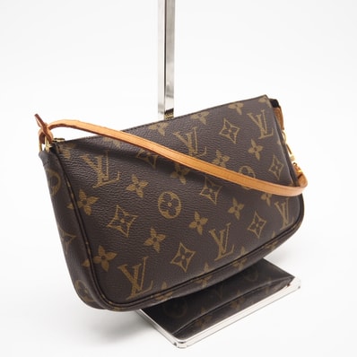 LOUIS VUITTON ルイ・ヴィトン モノグラム ポシェットアクセソワール M51980 ポーチ ブラウン コーティングキャンバス レザー レディース