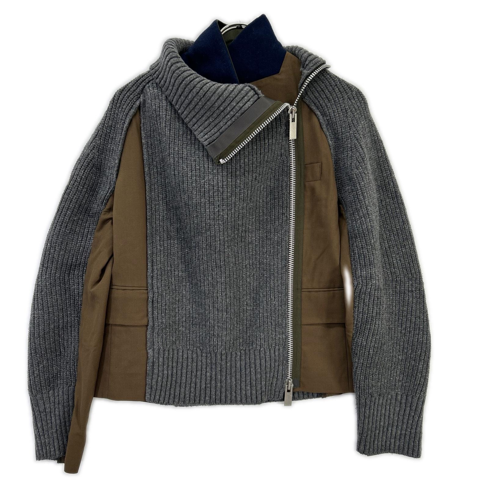 サカイ 22年製 22-06174 グレー×ブラウン Suiting Knit Jacket/スーチングニットジャケット 1