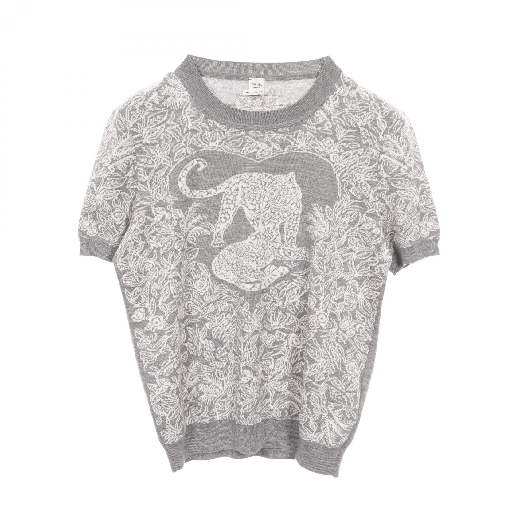 エルメス HERMES JUNGLE LOVE ニット 衣料品 トップス カシミヤ シルク シルク ホワイト レディース グレー系 / ホワイト系 【中古】