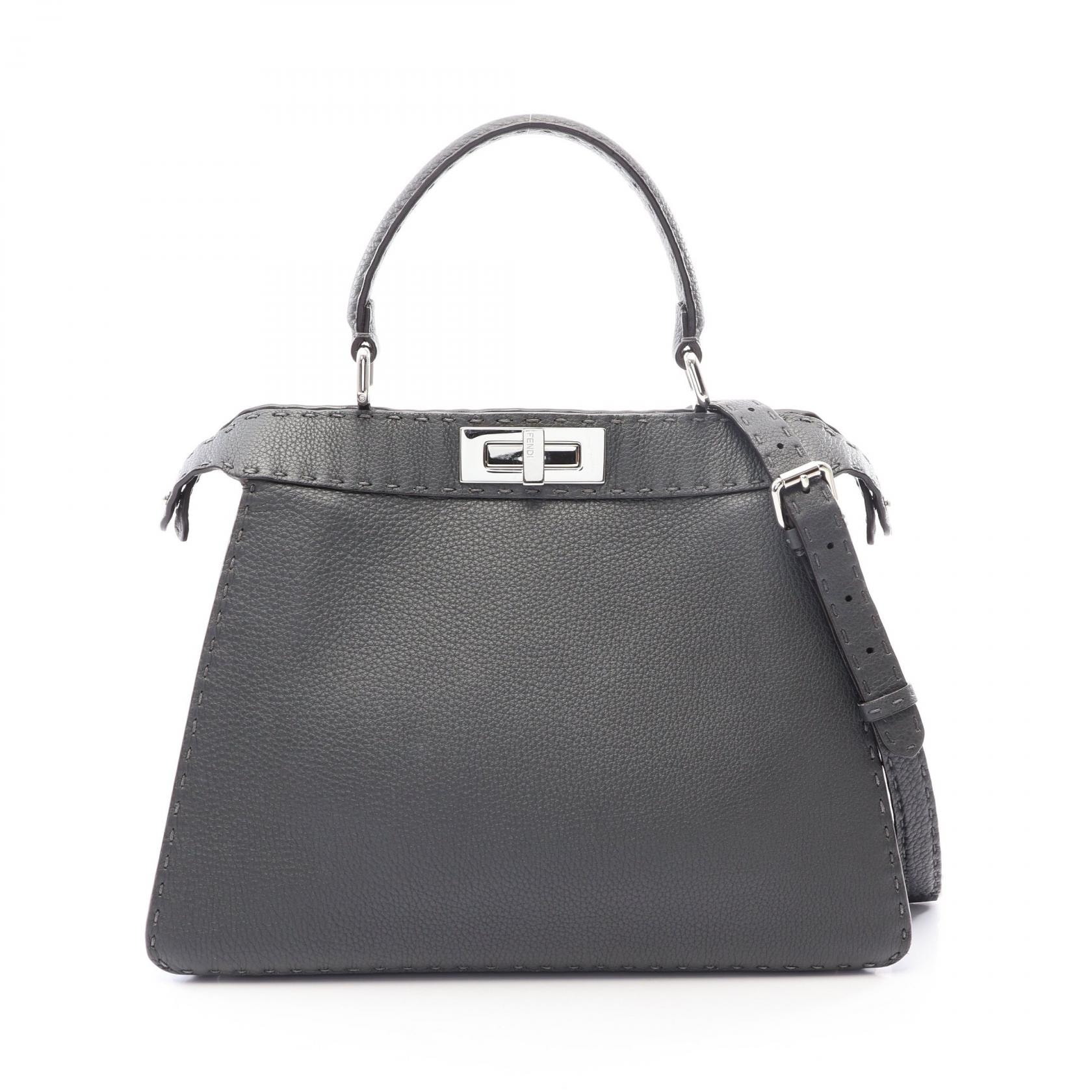 フェンディ FENDI ピーカブー アイシーユー ミディアム セレリア 2WAY ハンドバッグ バッグ レザー レディース グレー系 8BN321 【中古】
