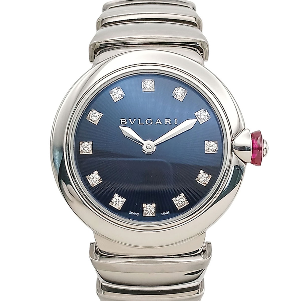 BVLGARI ブルガリ ルチェア 12P ダイヤモンド 28mm 腕時計 LU28 C3SS ステンレススチール ブルー シルバー  レディース【中古】