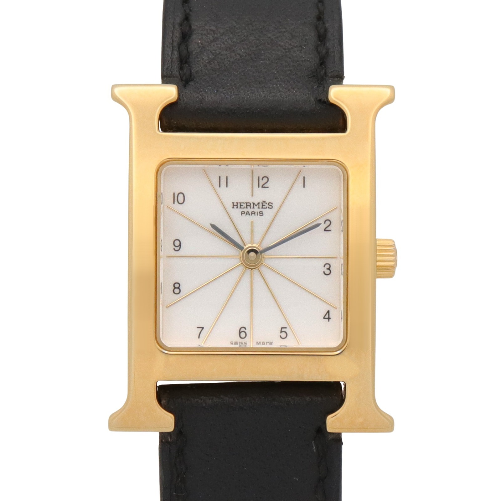 エルメス HERMES Hウォッチ 腕時計 時計 GP(ゴールドメッキ) レザー レディース ホワイト系 HH1.201 【中古】