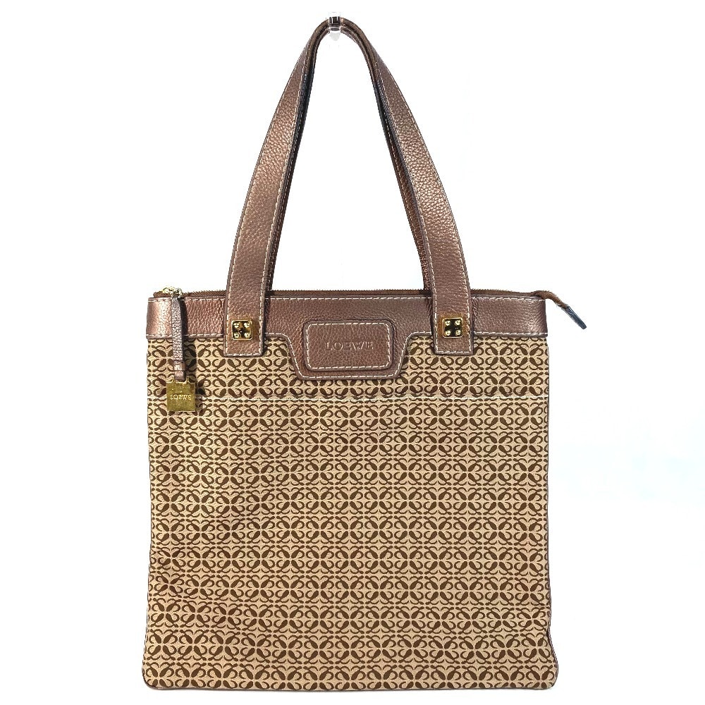 ロエベ LOEWE ニューロードライン アナグラム ロゴ カバン トートバッグ 肩掛け ショルダーバッグ レザー/キャンバス ブラウン