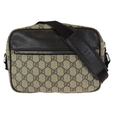 美品 GUCCI グッチ ベージュ ダークブラウン シルバー金具 GGスプリームキャンバス レザー/ ショルダーバッグ メッセンジャーバッグ 601510 【中古】
