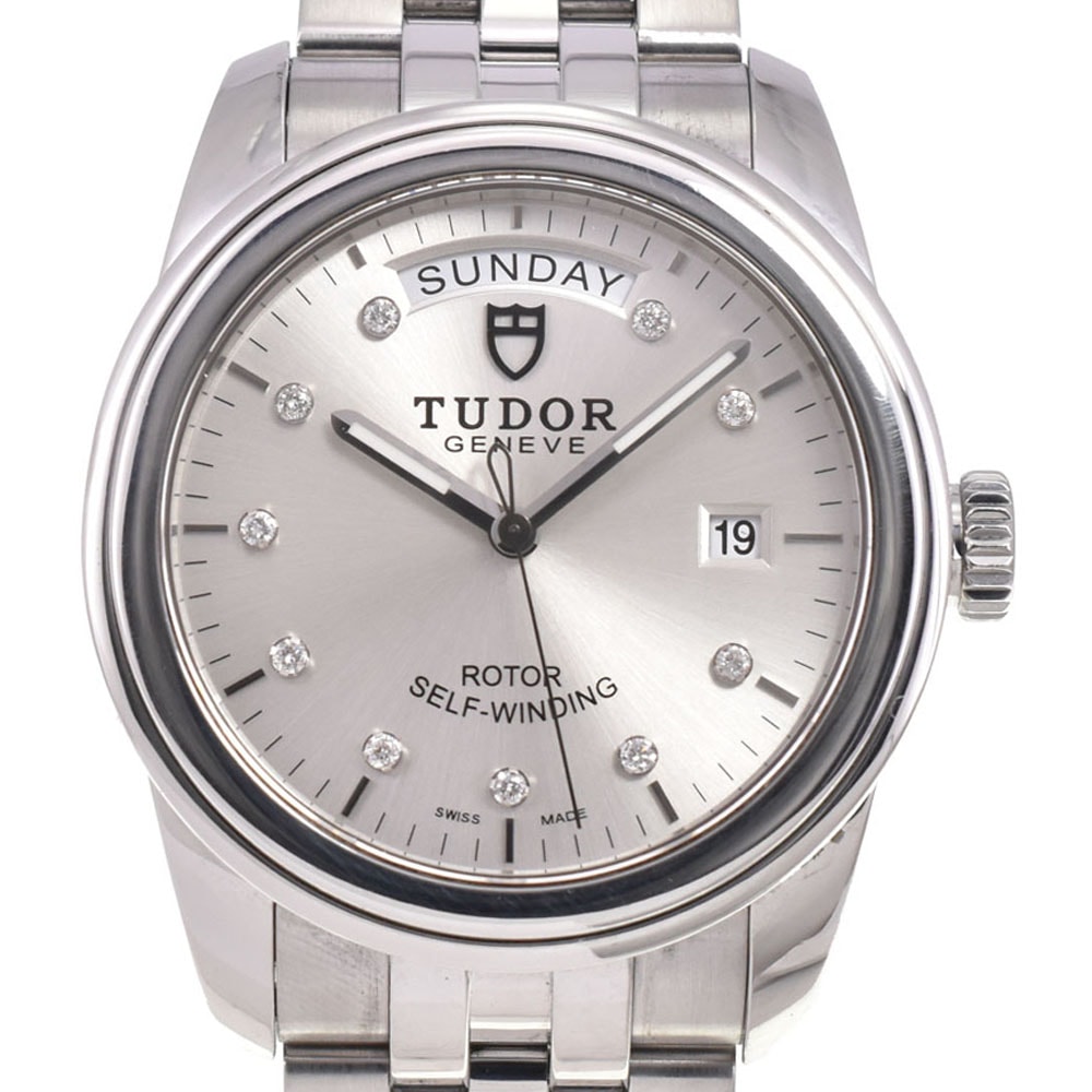 チューダー TUDOR 56000-0006 グラマー デイデイト 10Pダイヤモンド シルバー 自動巻き メンズ 美品 腕時計 E#147130