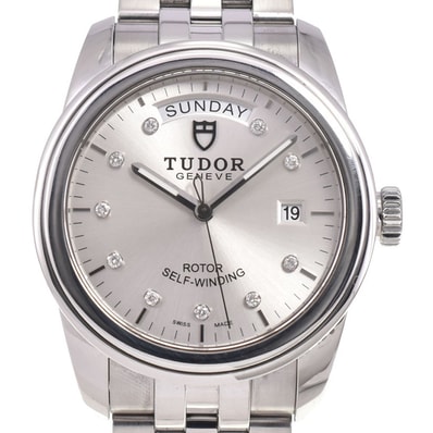 チューダー TUDOR 56000-0006 グラマー デイデイト 10Pダイヤモンド シルバー 自動巻き メンズ 美品 腕時計 E#147130