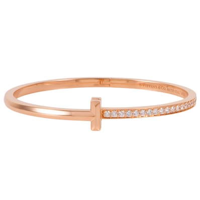 TIFFANY&Co. ティファニー ティファニーT Tワン ナロー ダイヤモンド ヒンジ バングル ブレスレット K18RG ダイヤモンド ピンク ゴールド【中古】
