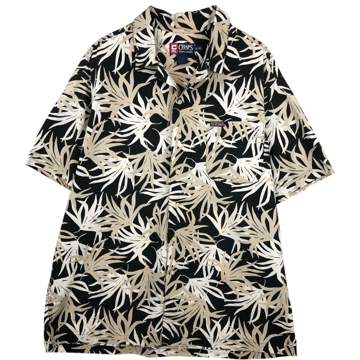 古着 ラルフローレン Ralph Lauren CHAPS チャップス 総柄 リーフ柄 オープンカラー ハワイアンアロハシャツ ボックスシャツ メンズXL相当/eaa641542