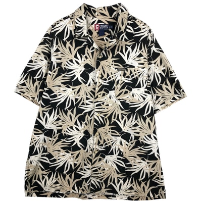 古着 ラルフローレン Ralph Lauren CHAPS チャップス 総柄 リーフ柄 オープンカラー ハワイアンアロハシャツ ボックスシャツ メンズXL相当/eaa641542