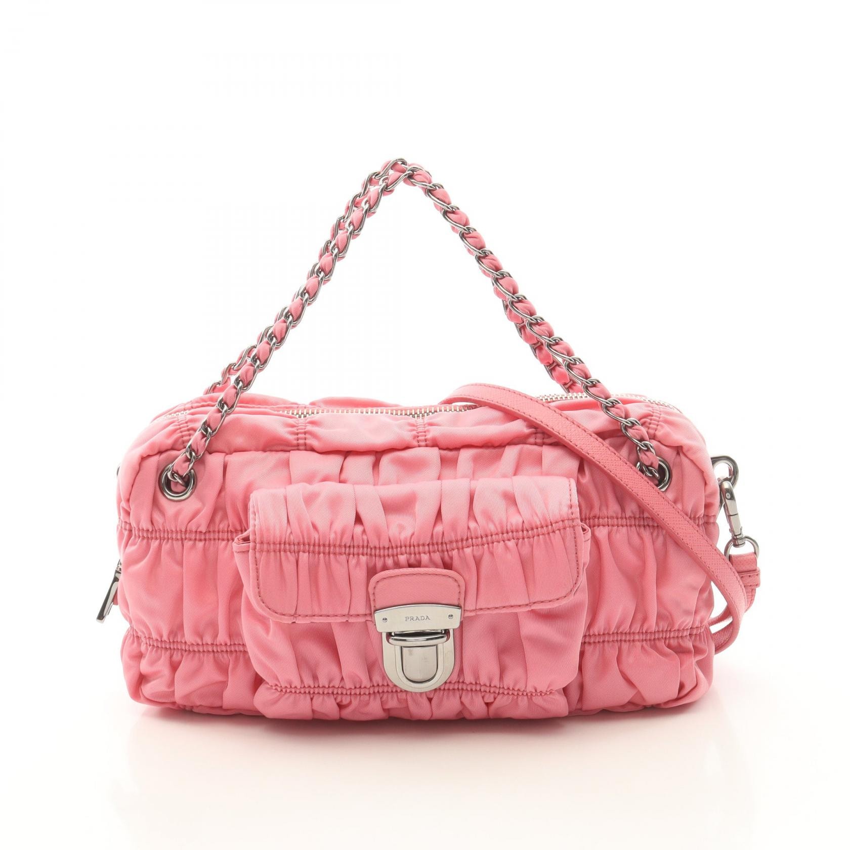 プラダ PRADA ゴーフレ 2WAY ハンドバッグ バッグ ナイロン サフィアーノレザー レディース ピンク系 【中古】