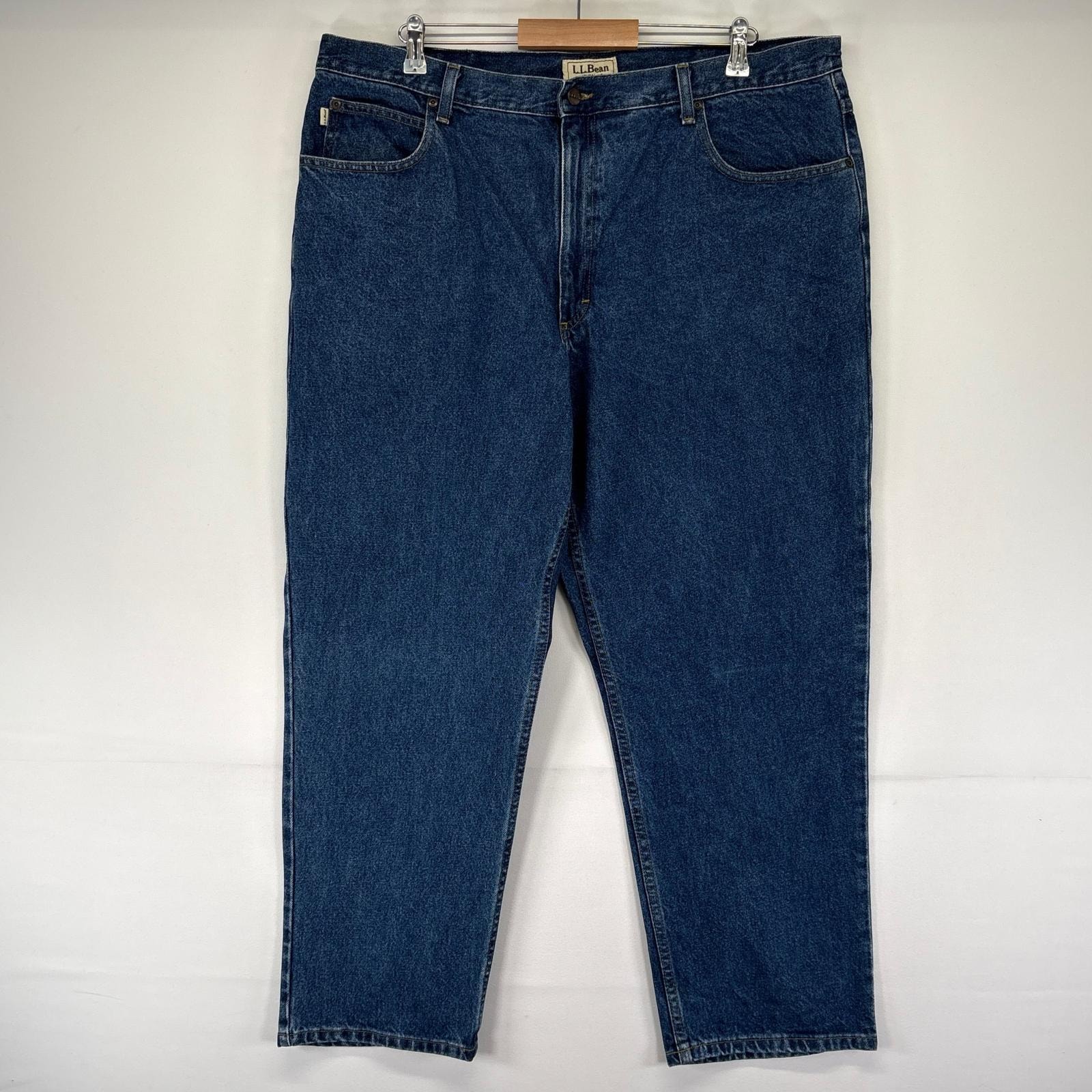 古着 エルエルビーン L.L.Bean デニム パンツ 5ポケット テーパード レザーパッチ w42×L29  ブルー系 メンズ