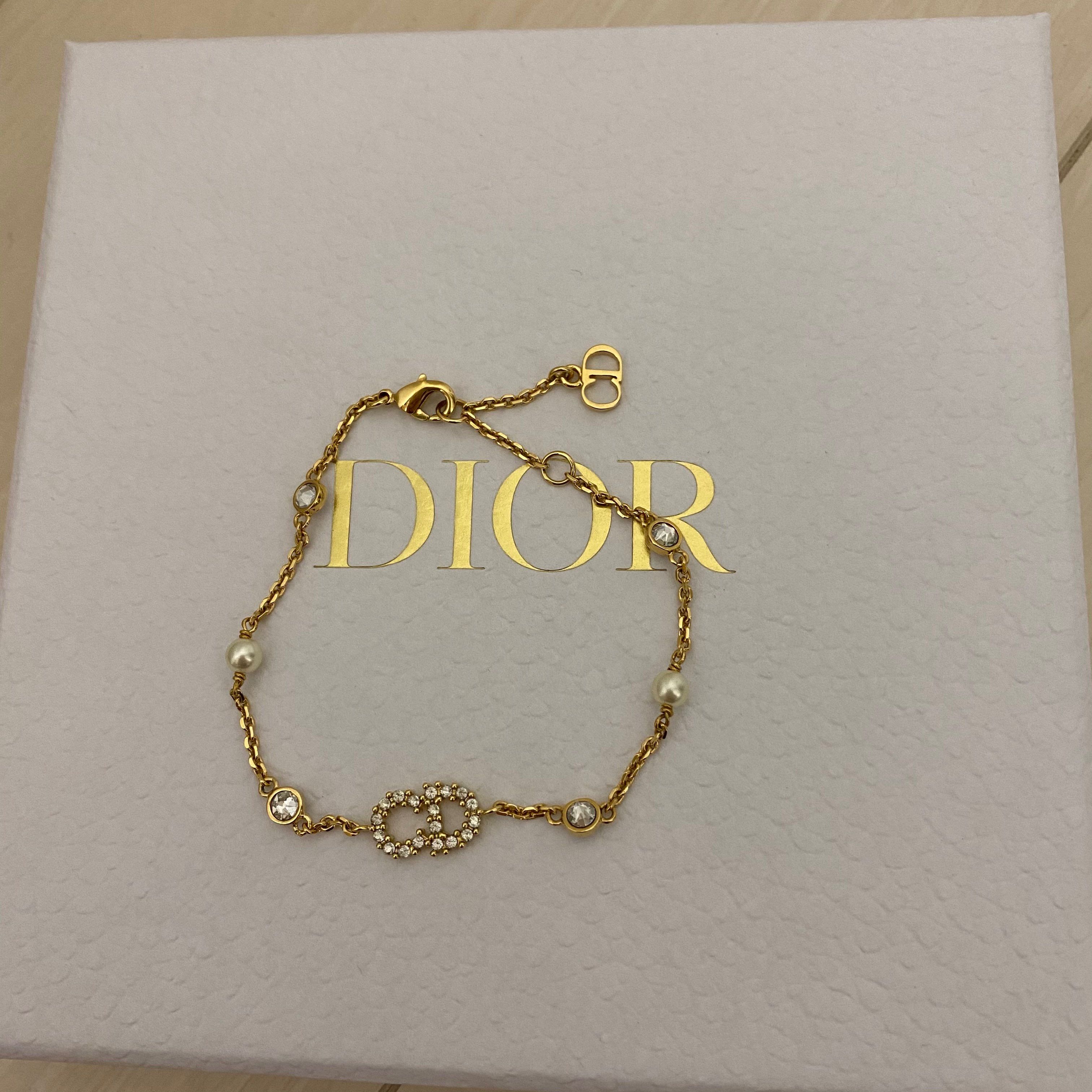 Dior Clair D Lune BRA Bracelet Gold-Finish Metal with White Resin Pearls and White Crystals