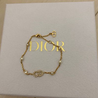 Dior Clair D Lune BRA Bracelet Gold-Finish Metal with White Resin Pearls and White Crystals